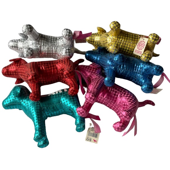 Set of 6 PiNK Victoria’s Secret Holiday Metallic Dog VS Pink NEW & EUC - Picture 4 of 10